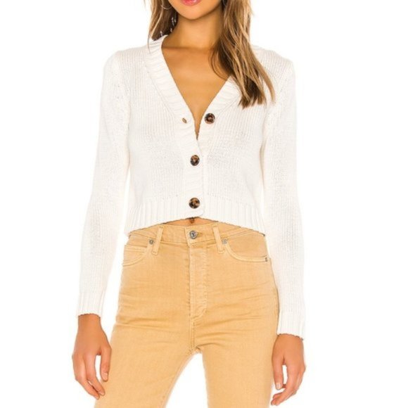 525 America Sweaters - 525 American Cream Cotton Cropped Cardigan